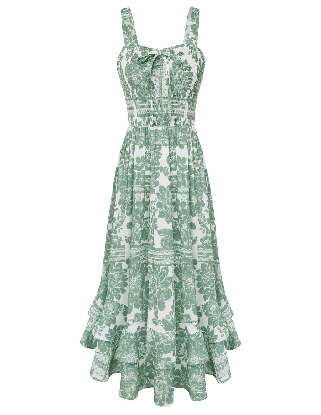 Mildred Abito Maxi Donna – Scollo Quadrato Bretella, Linea a Trapezio Smockée & Ourlet Balze Estate