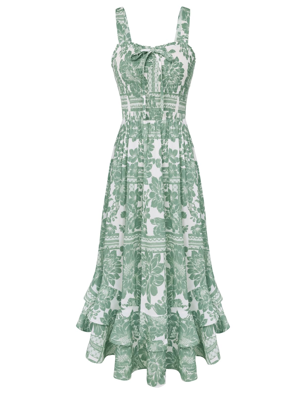 Mildred Abito Maxi Donna – Scollo Quadrato Bretella, Linea a Trapezio Smockée & Ourlet Balze Estate
