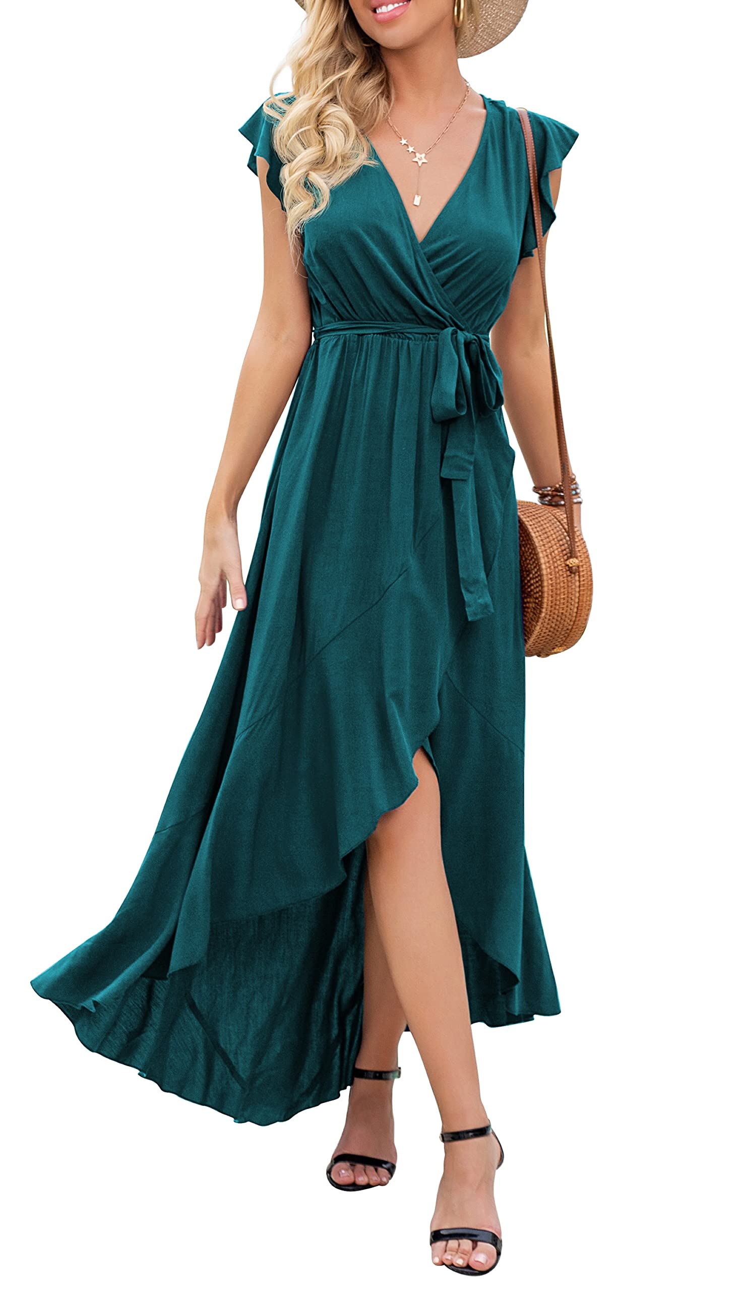 Gertrude Abito Donna – Cache-Cœur Scollo a V Floral, Linea Maxi Fluida & Ourlet Asymétrique Estate