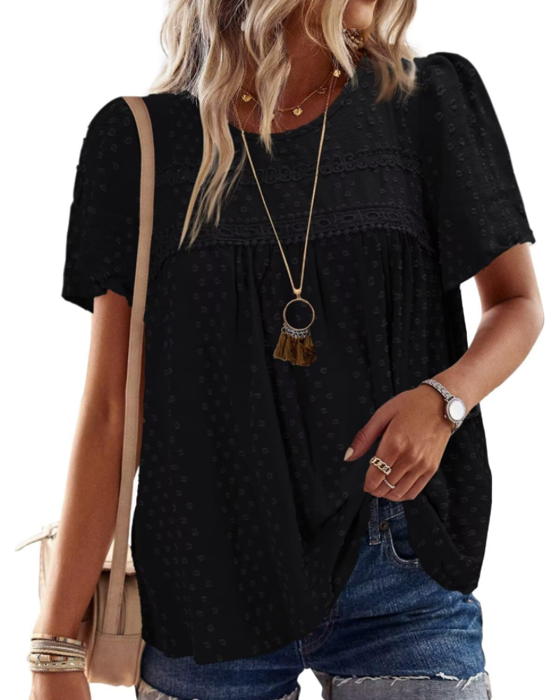 Naira Blusa Donna – Top Bohémien in Mousseline con Pizzo & Linea Fluida