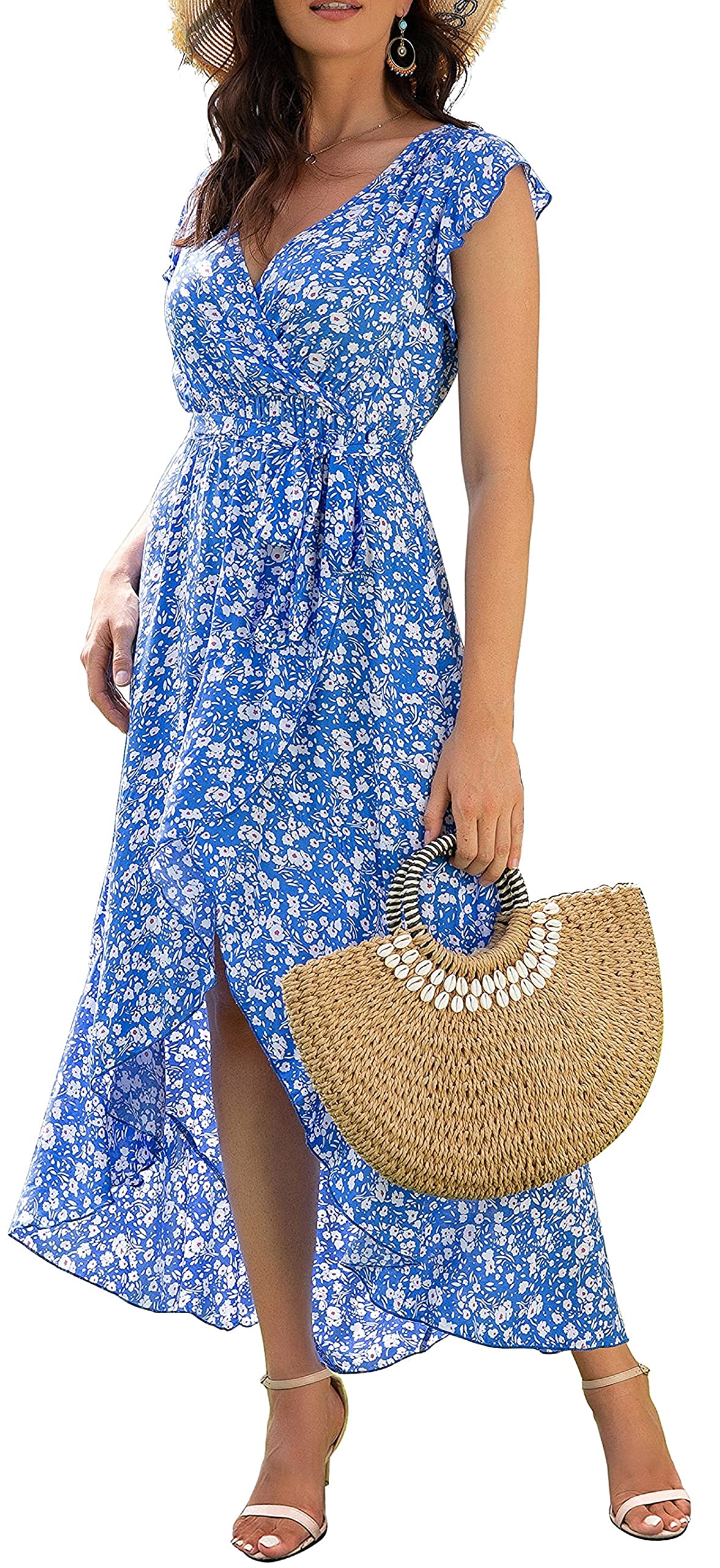 Gertrude Abito Donna – Cache-Cœur Scollo a V Floral, Linea Maxi Fluida & Ourlet Asymétrique Estate