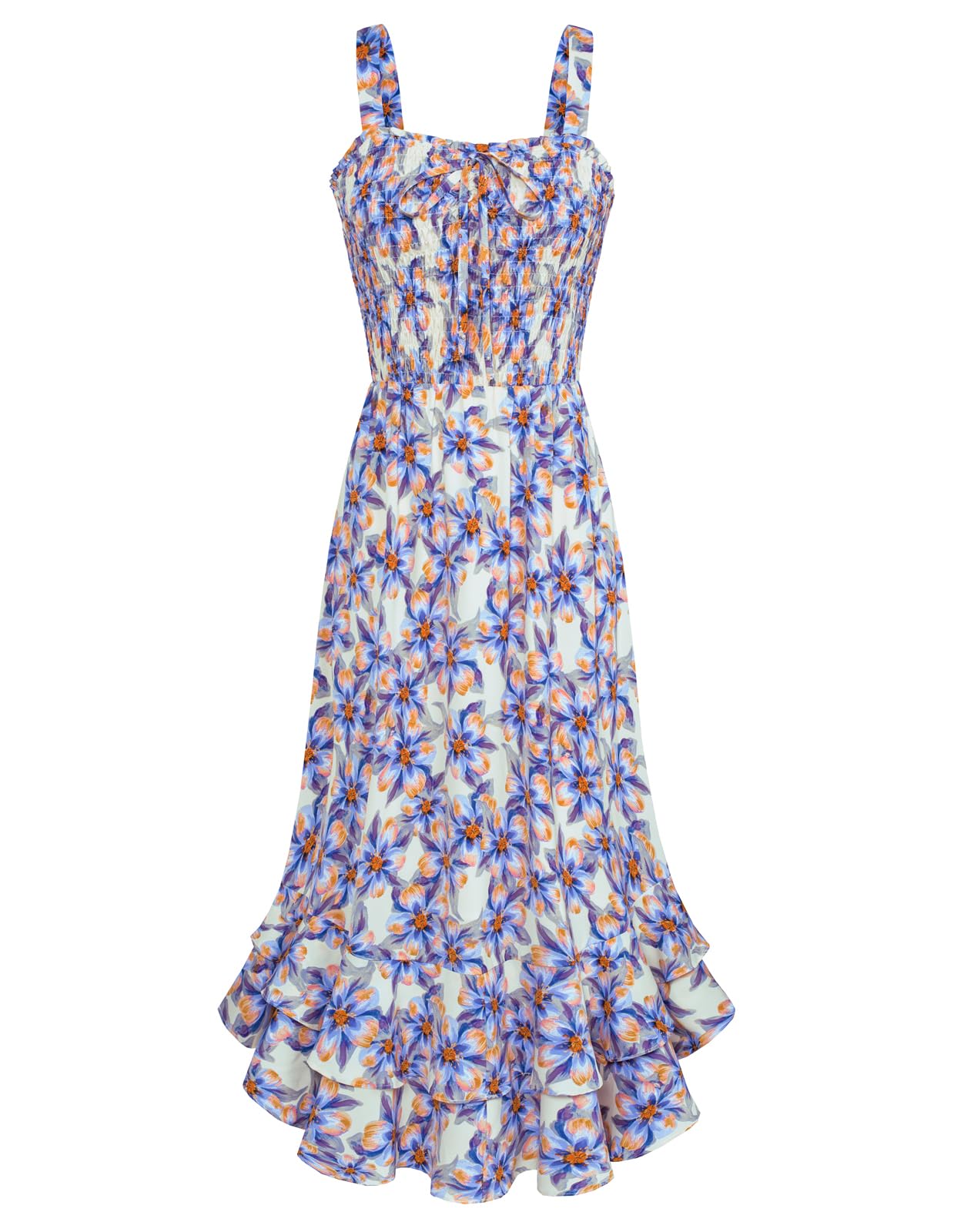 Mildred Abito Maxi Donna – Scollo Quadrato Bretella, Linea a Trapezio Smockée & Ourlet Balze Estate