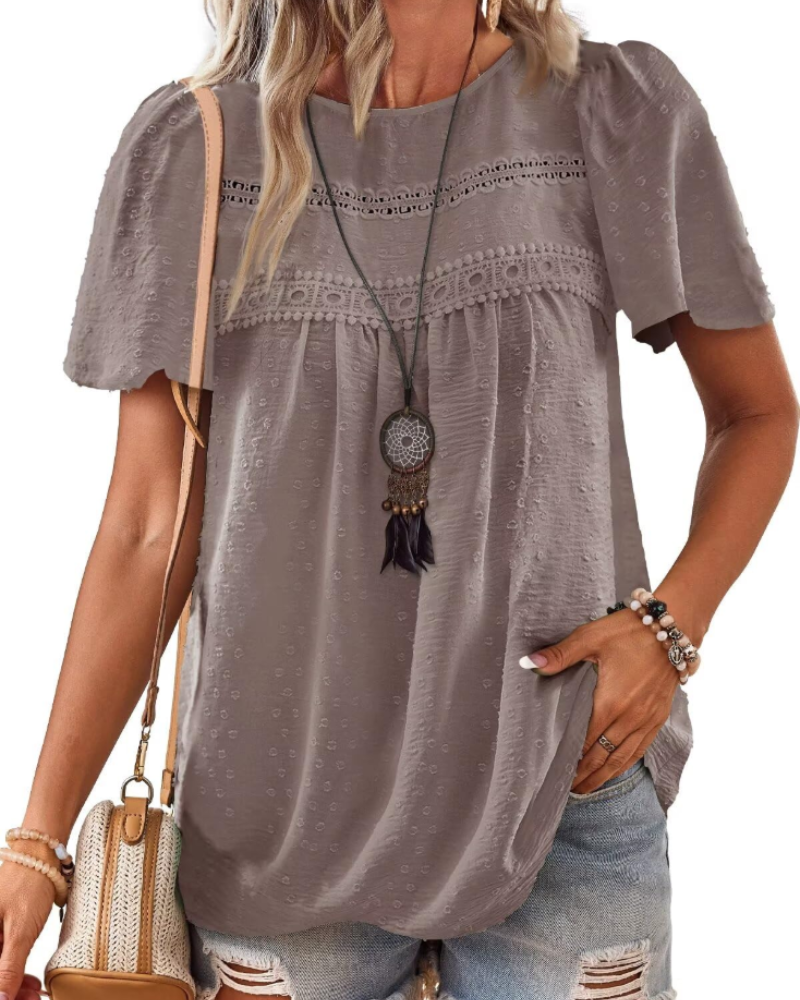 Naira Blusa Donna – Top Bohémien in Mousseline con Pizzo & Linea Fluida