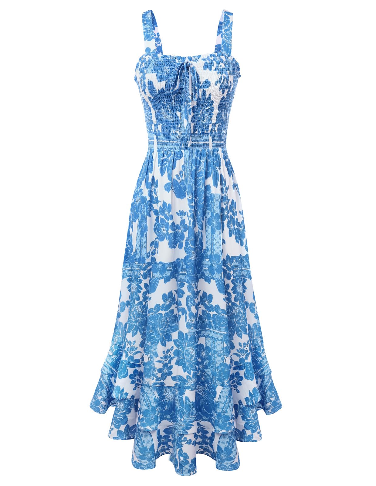 Mildred Abito Maxi Donna – Scollo Quadrato Bretella, Linea a Trapezio Smockée & Ourlet Balze Estate