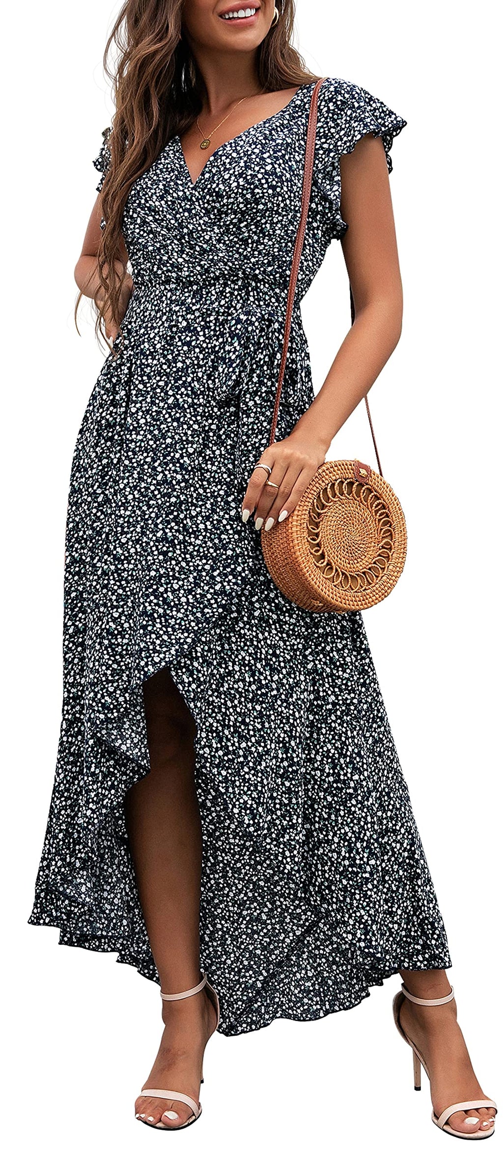Gertrude Abito Donna – Cache-Cœur Scollo a V Floral, Linea Maxi Fluida & Ourlet Asymétrique Estate