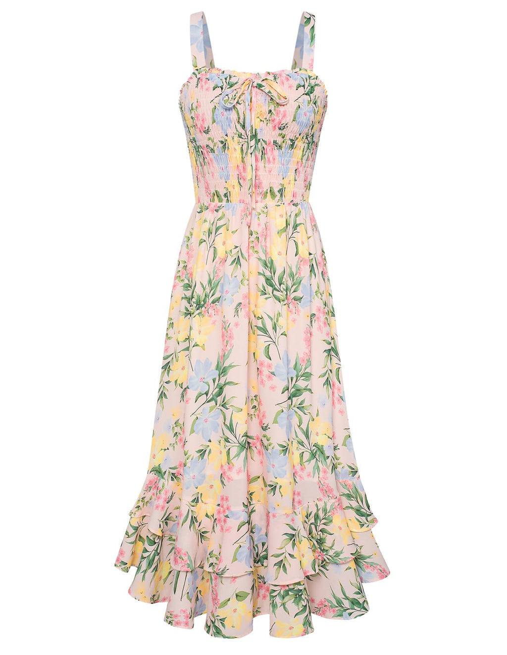 Mildred Abito Maxi Donna – Scollo Quadrato Bretella, Linea a Trapezio Smockée & Ourlet Balze Estate