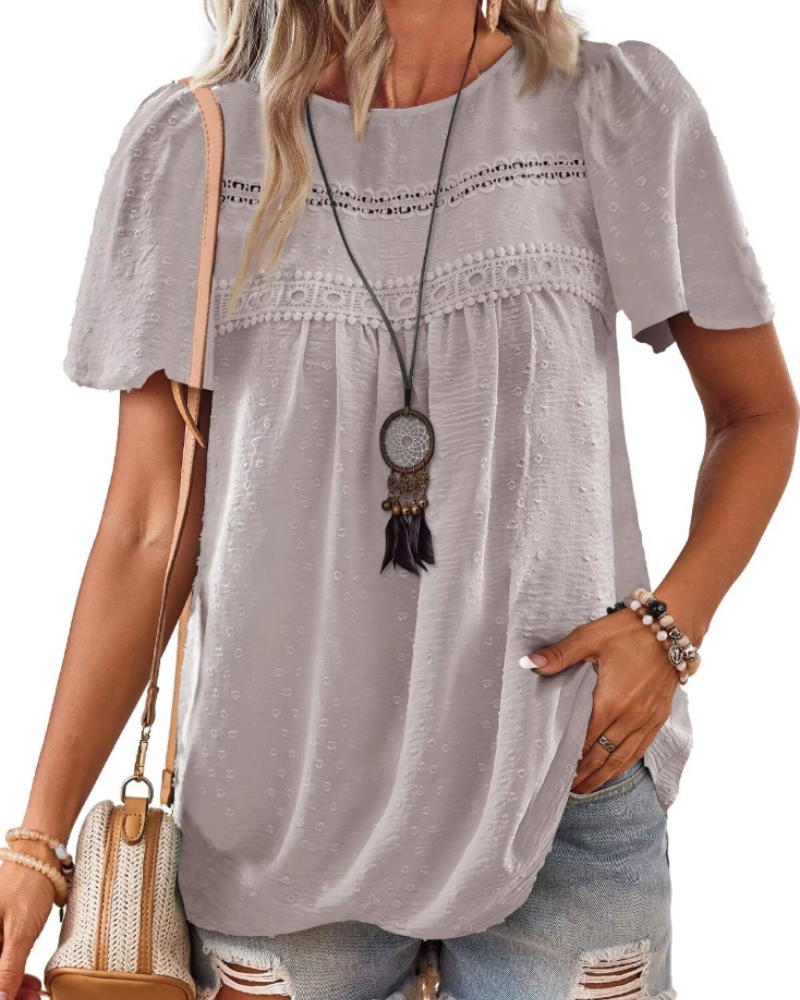 Naira Blusa Donna – Top Bohémien in Mousseline con Pizzo & Linea Fluida