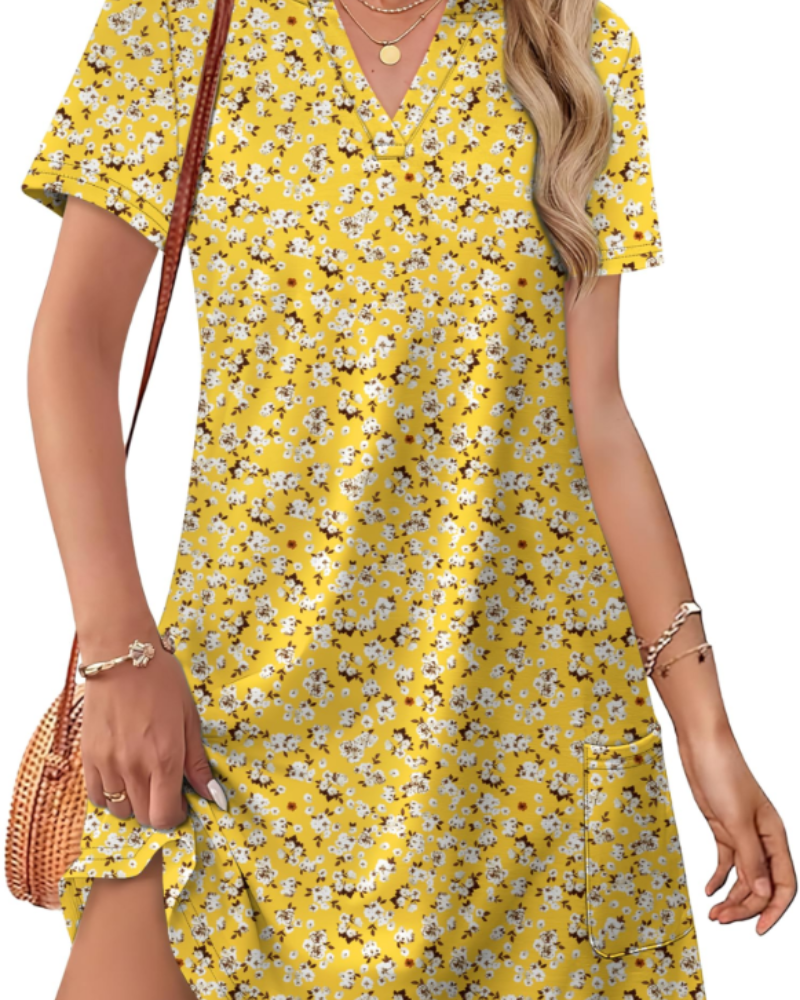 Sherry Abito Donna Estate – Abito Midi Scollo a V Elegante, Linea Fluida Bohémien per Vacances & Mariage