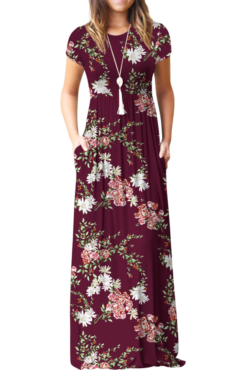 Bridget Abito Maxi Donna – Girocollo Uni, Linea Fluida & Vita Alta con Tasche Estate
