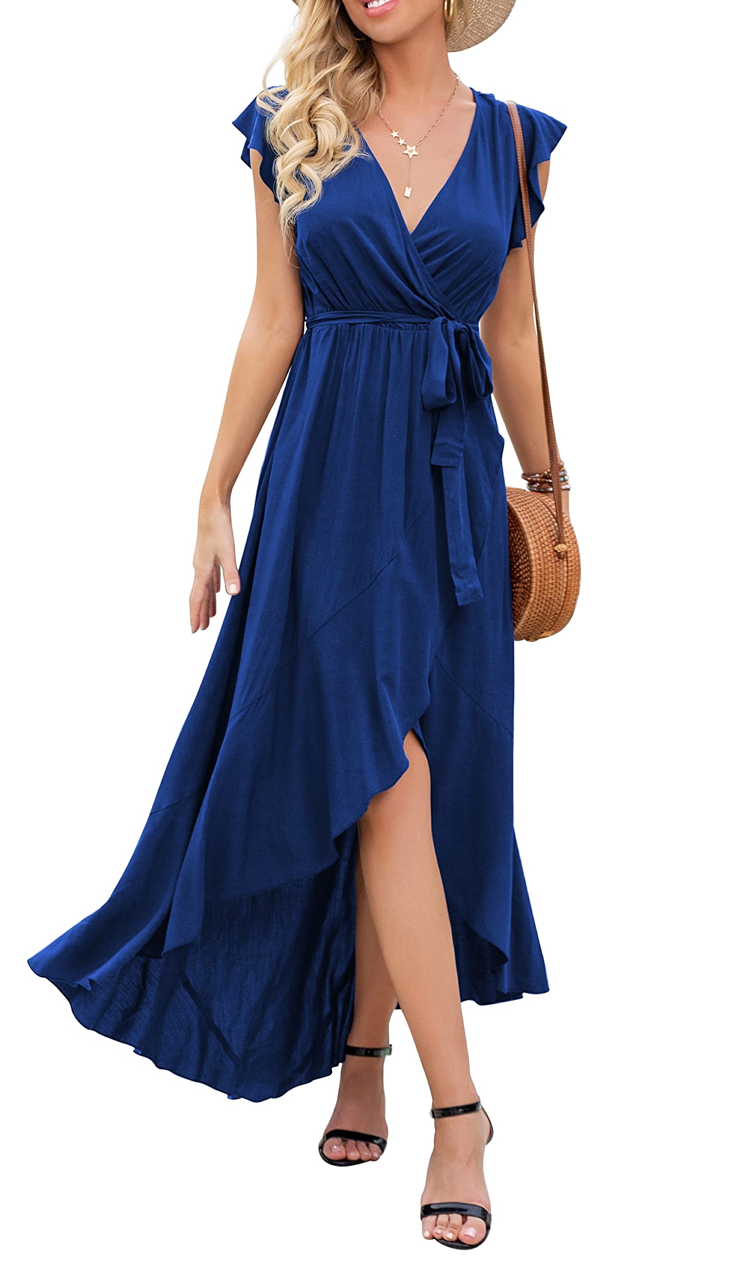 Gertrude Abito Donna – Cache-Cœur Scollo a V Floral, Linea Maxi Fluida & Ourlet Asymétrique Estate