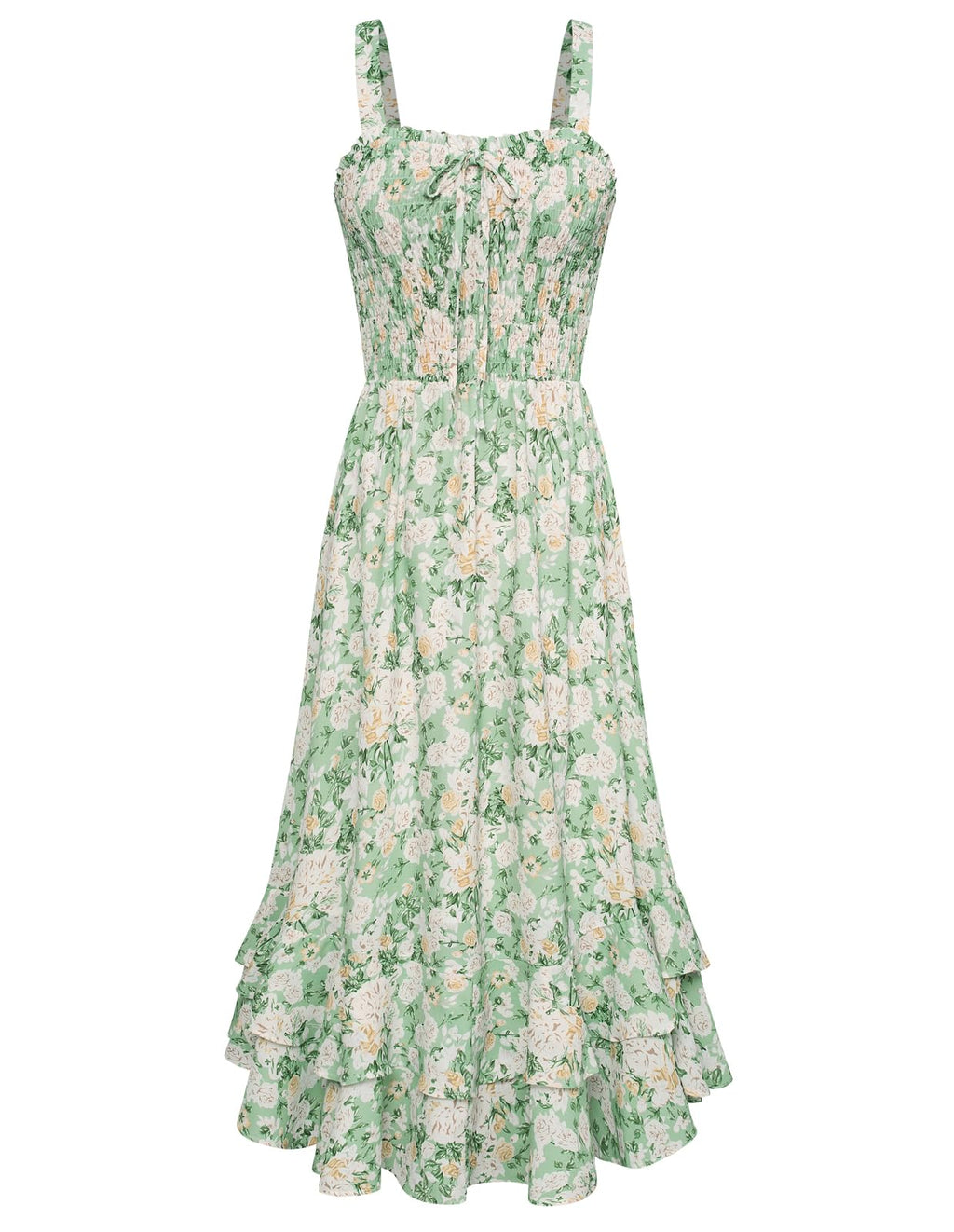 Mildred Abito Maxi Donna – Scollo Quadrato Bretella, Linea a Trapezio Smockée & Ourlet Balze Estate