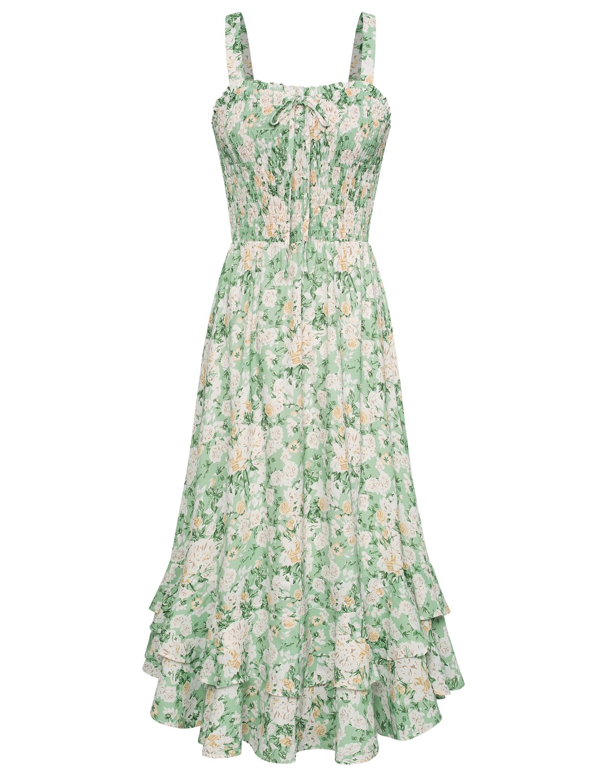 Mildred Abito Maxi Donna – Scollo Quadrato Bretella, Linea a Trapezio Smockée & Ourlet Balze Estate