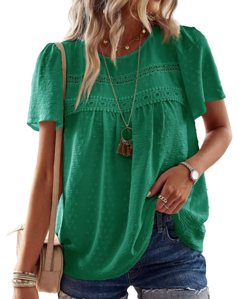 Naira Blusa Donna – Top Bohémien in Mousseline con Pizzo & Linea Fluida
