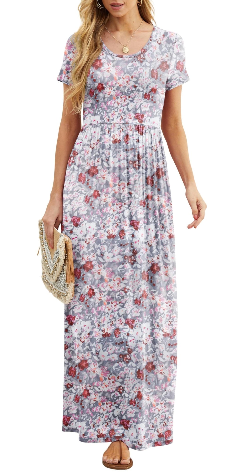 Bridget Abito Maxi Donna – Girocollo Uni, Linea Fluida & Vita Alta con Tasche Estate
