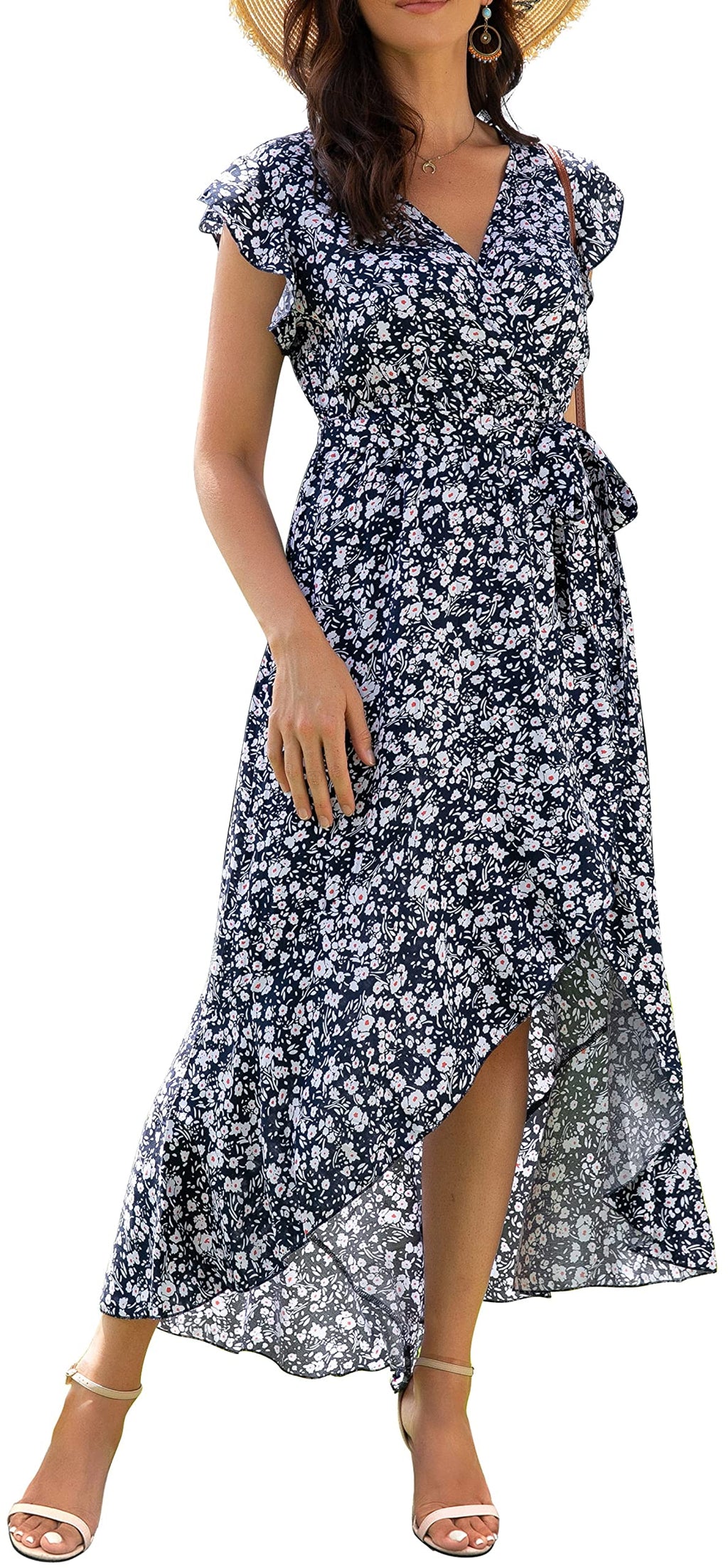 Gertrude Abito Donna – Cache-Cœur Scollo a V Floral, Linea Maxi Fluida & Ourlet Asymétrique Estate