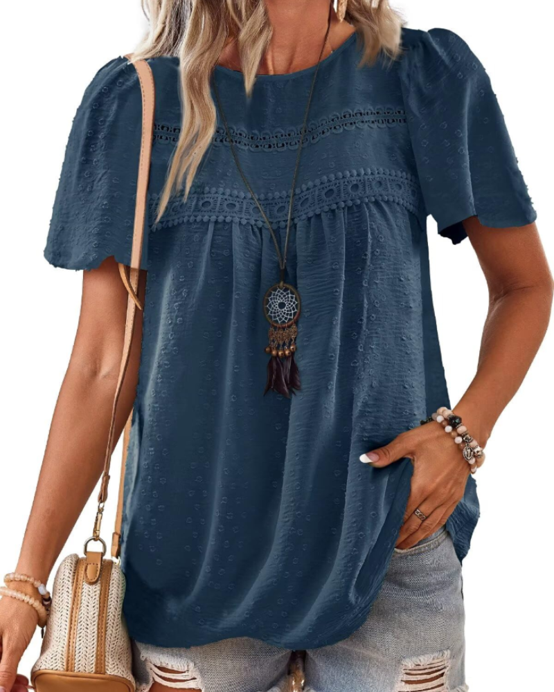 Naira Blusa Donna – Top Bohémien in Mousseline con Pizzo & Linea Fluida