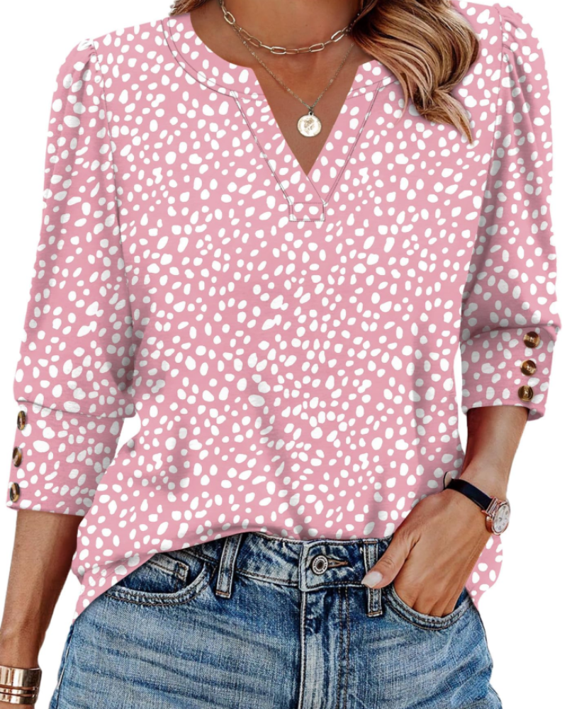 Zeline Blusa Donna – Top Scollo a V Manches 3/4 con Boutons & Style Business Casual