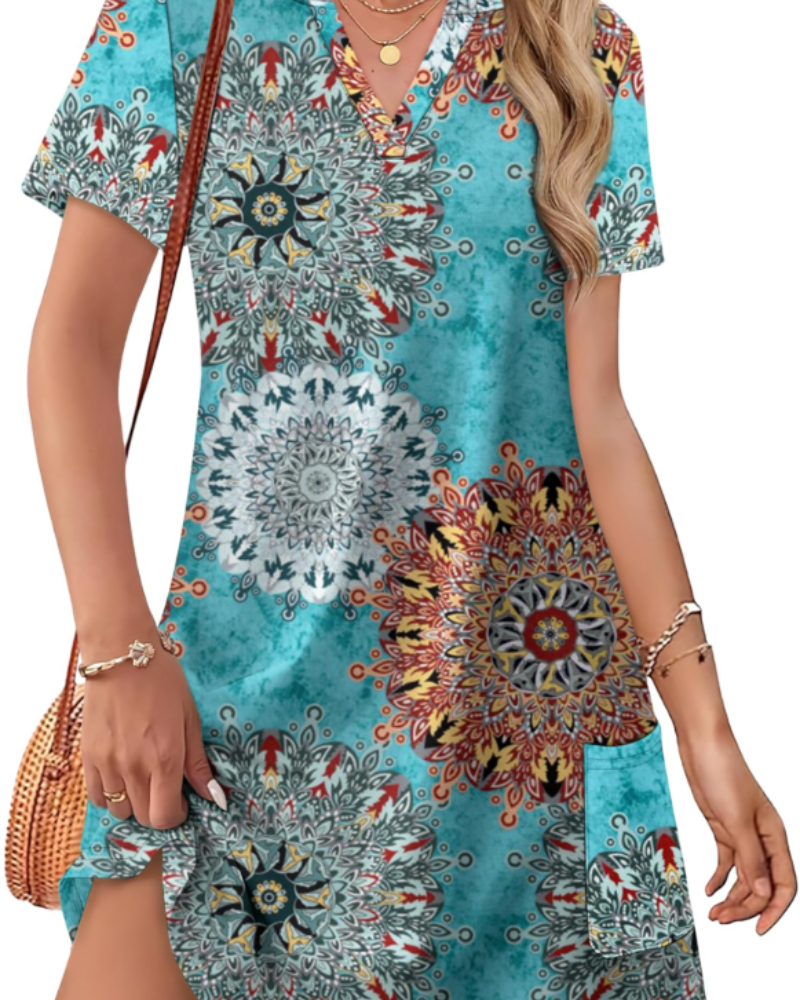 Sherry Abito Donna Estate – Abito Midi Scollo a V Elegante, Linea Fluida Bohémien per Vacances & Mariage