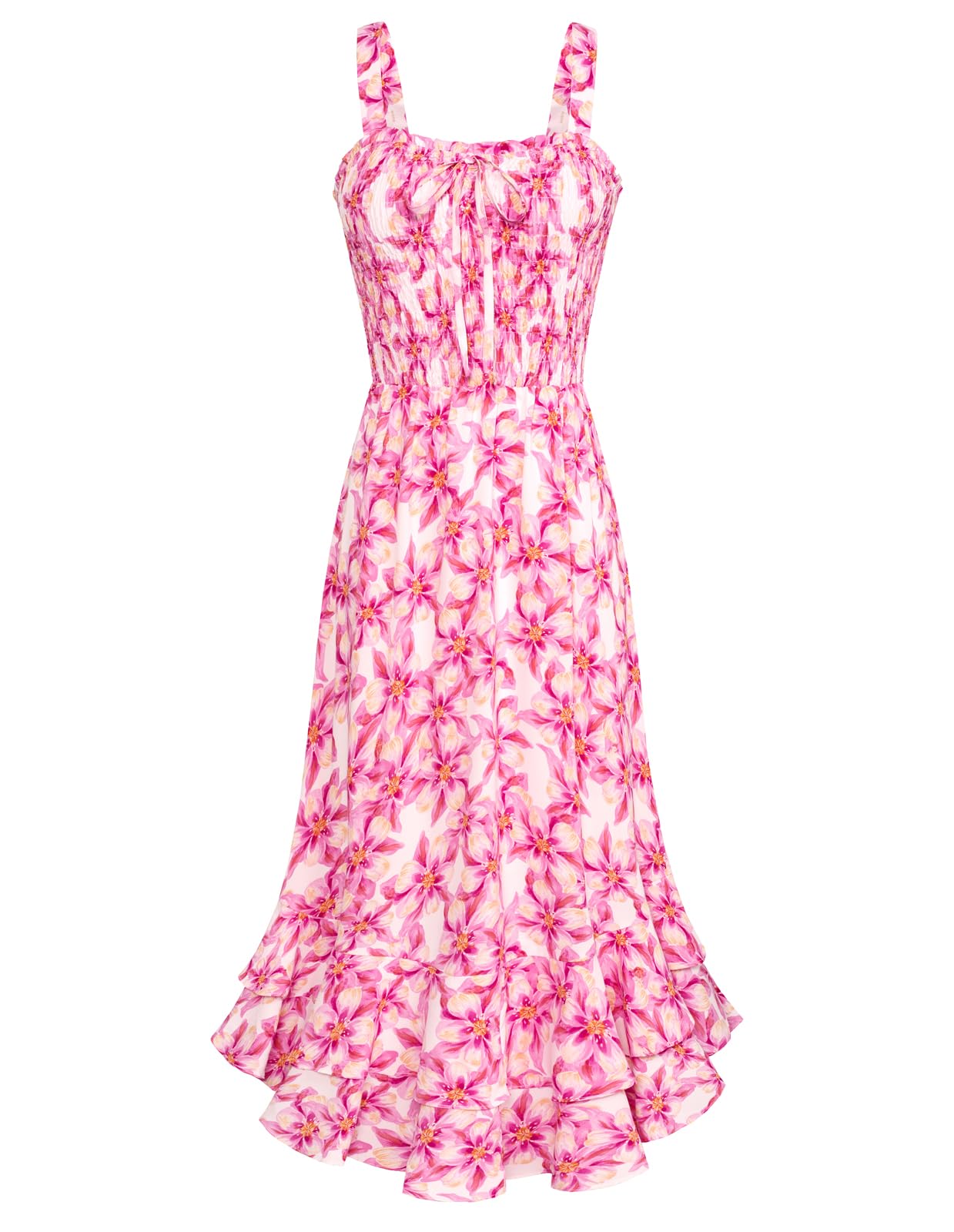 Mildred Abito Maxi Donna – Scollo Quadrato Bretella, Linea a Trapezio Smockée & Ourlet Balze Estate