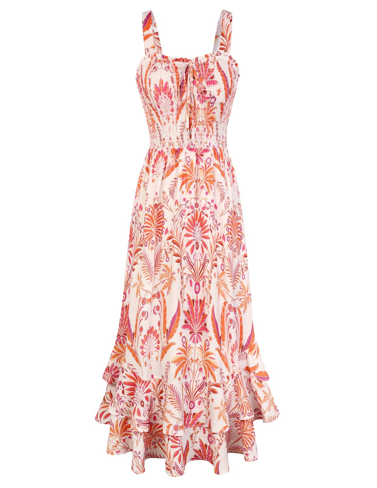 Mildred Abito Maxi Donna – Scollo Quadrato Bretella, Linea a Trapezio Smockée & Ourlet Balze Estate