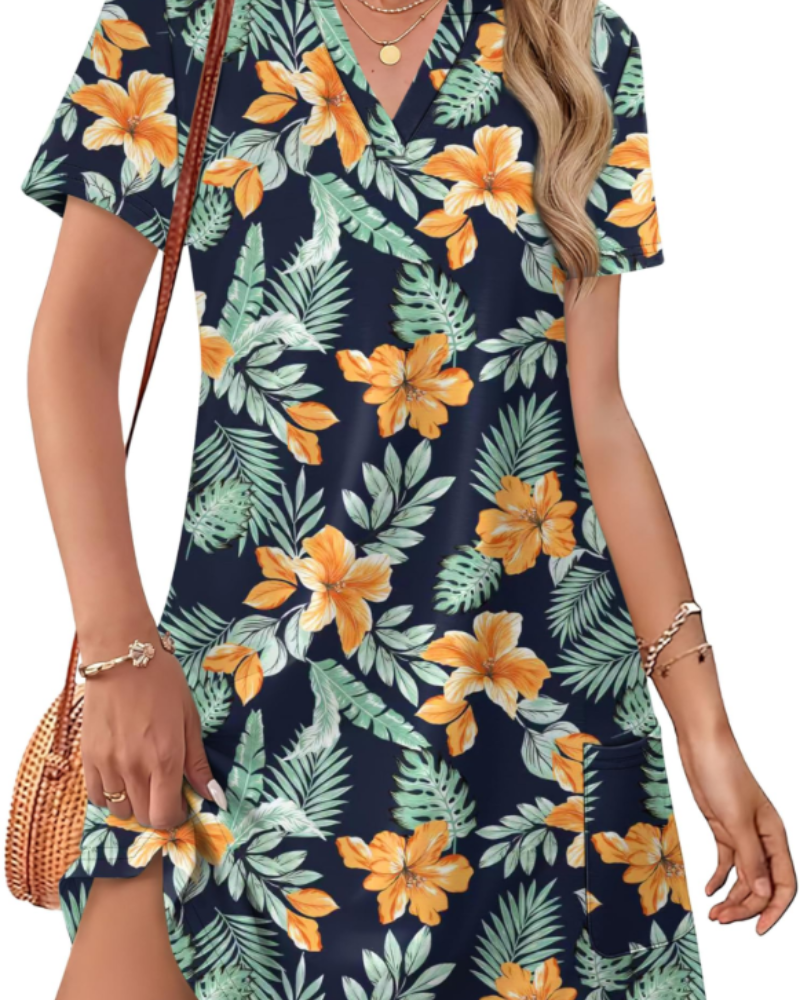 Sherry Abito Donna Estate – Abito Midi Scollo a V Elegante, Linea Fluida Bohémien per Vacances & Mariage