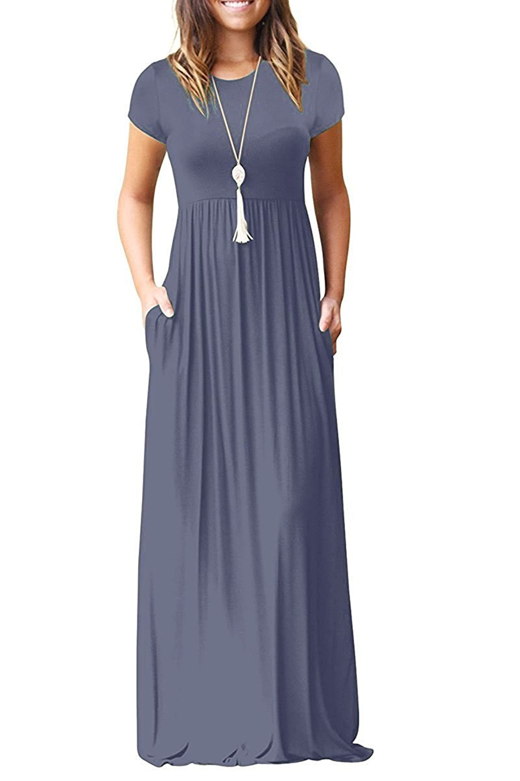 Bridget Abito Maxi Donna – Girocollo Uni, Linea Fluida & Vita Alta con Tasche Estate