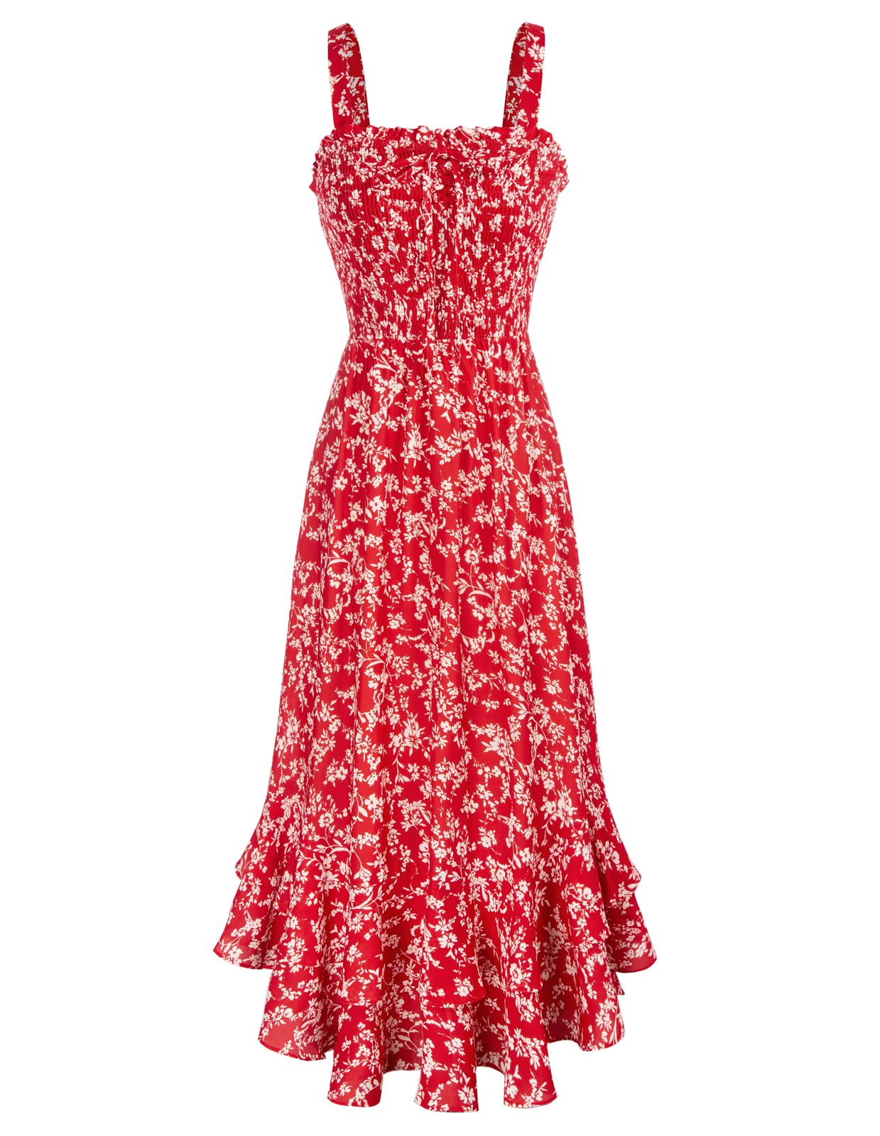 Mildred Abito Maxi Donna – Scollo Quadrato Bretella, Linea a Trapezio Smockée & Ourlet Balze Estate