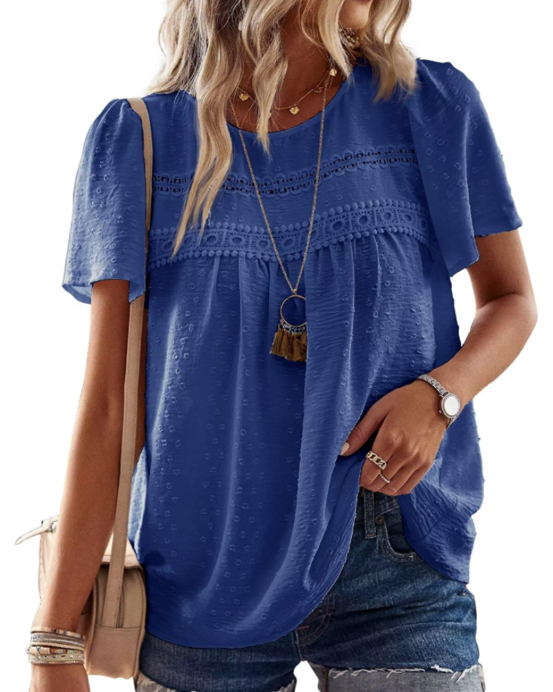 Naira Blusa Donna – Top Bohémien in Mousseline con Pizzo & Linea Fluida