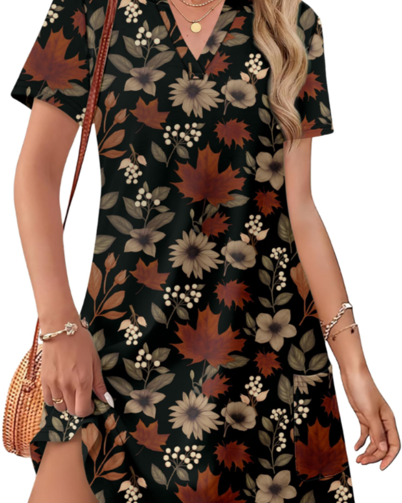 Sherry Abito Donna Estate – Abito Midi Scollo a V Elegante, Linea Fluida Bohémien per Vacances & Mariage