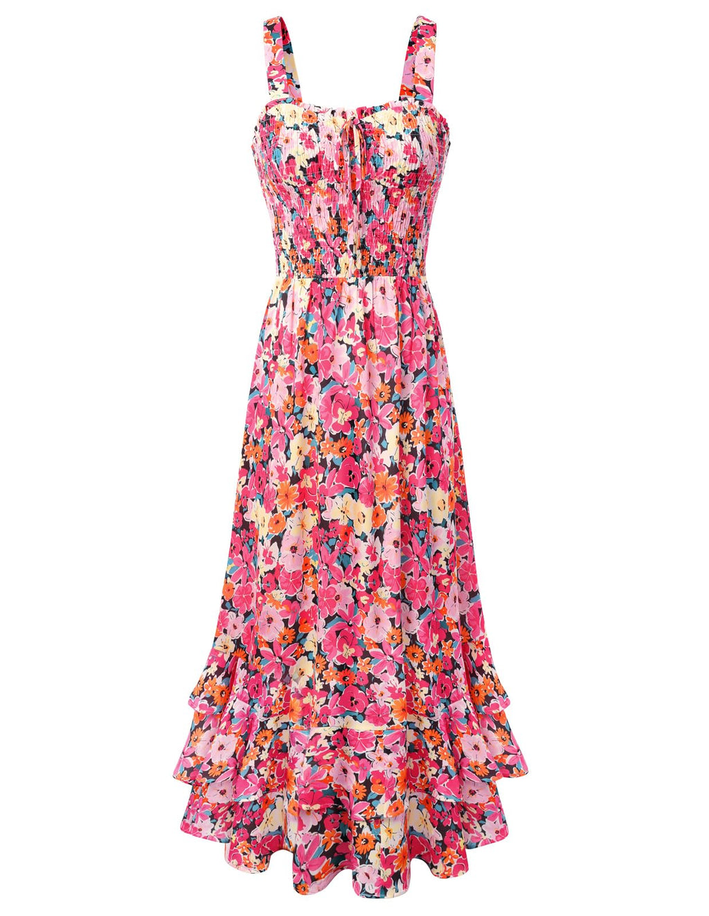 Mildred Abito Maxi Donna – Scollo Quadrato Bretella, Linea a Trapezio Smockée & Ourlet Balze Estate