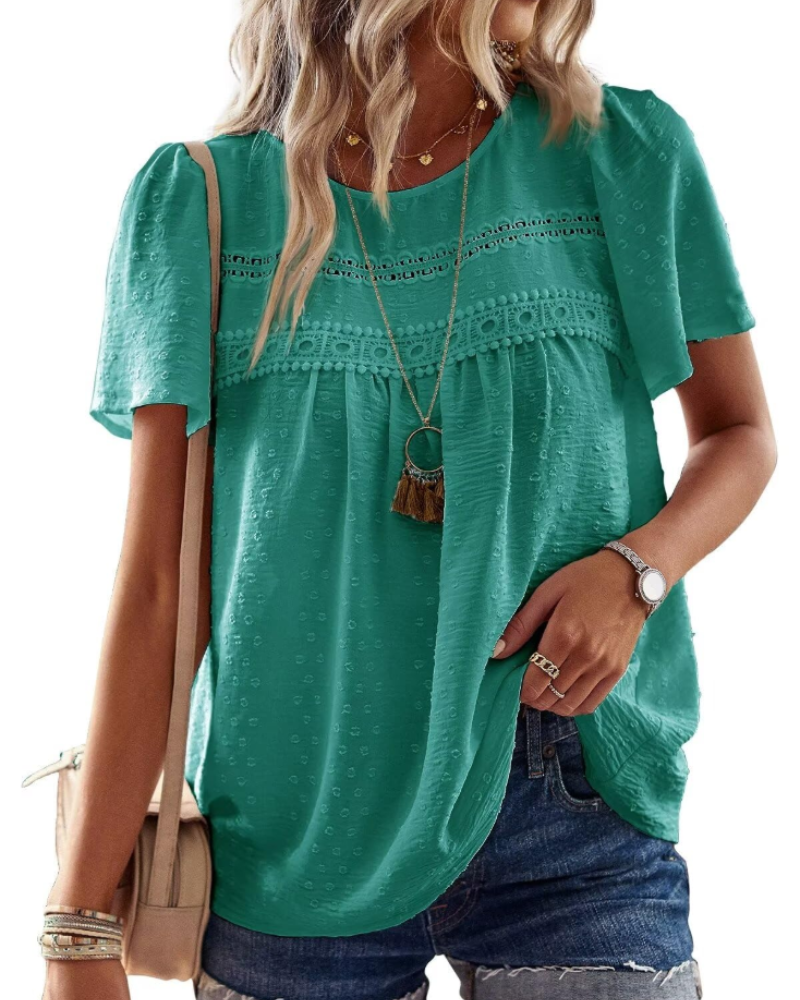 Naira Blusa Donna – Top Bohémien in Mousseline con Pizzo & Linea Fluida
