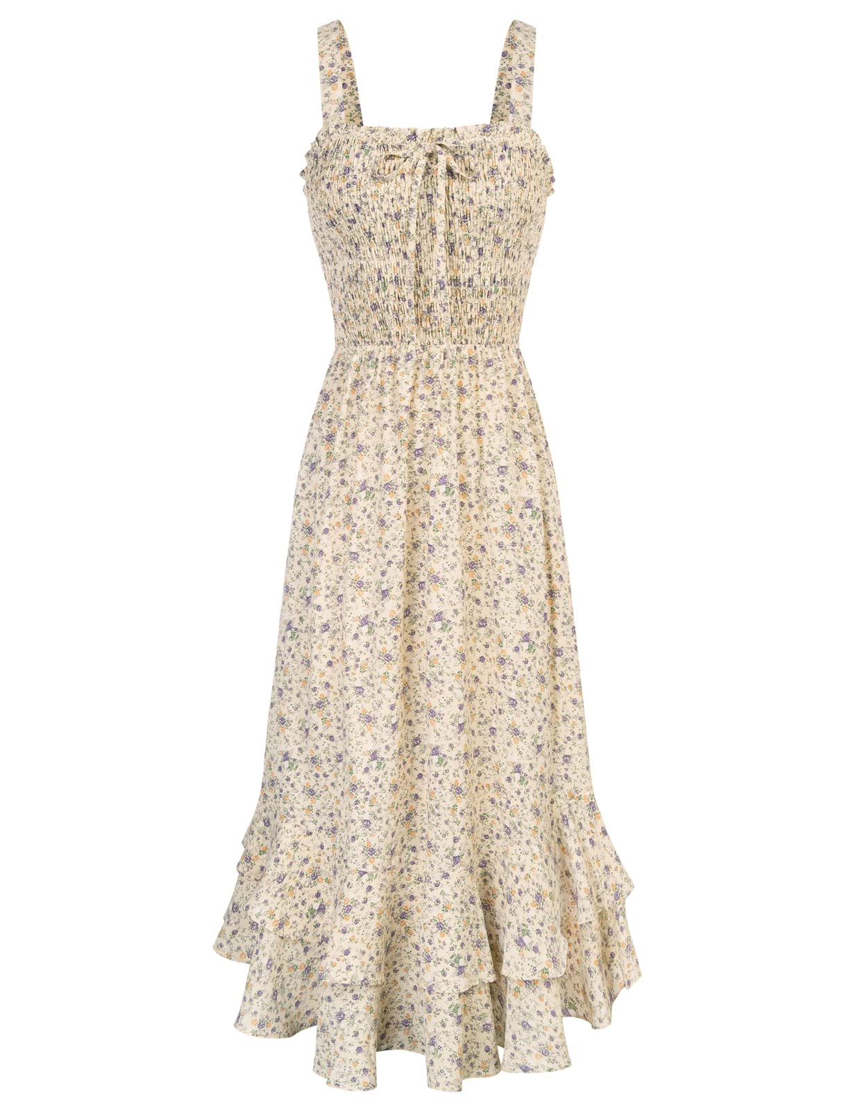 Mildred Abito Maxi Donna – Scollo Quadrato Bretella, Linea a Trapezio Smockée & Ourlet Balze Estate