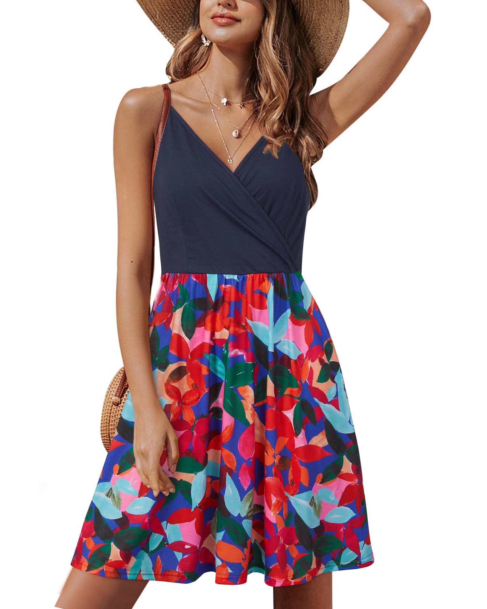 Lusha Abito Donna – Scollo a V Bretella Fines, Linea a Trapezio Midi & Tasche Vita Elastica Estate