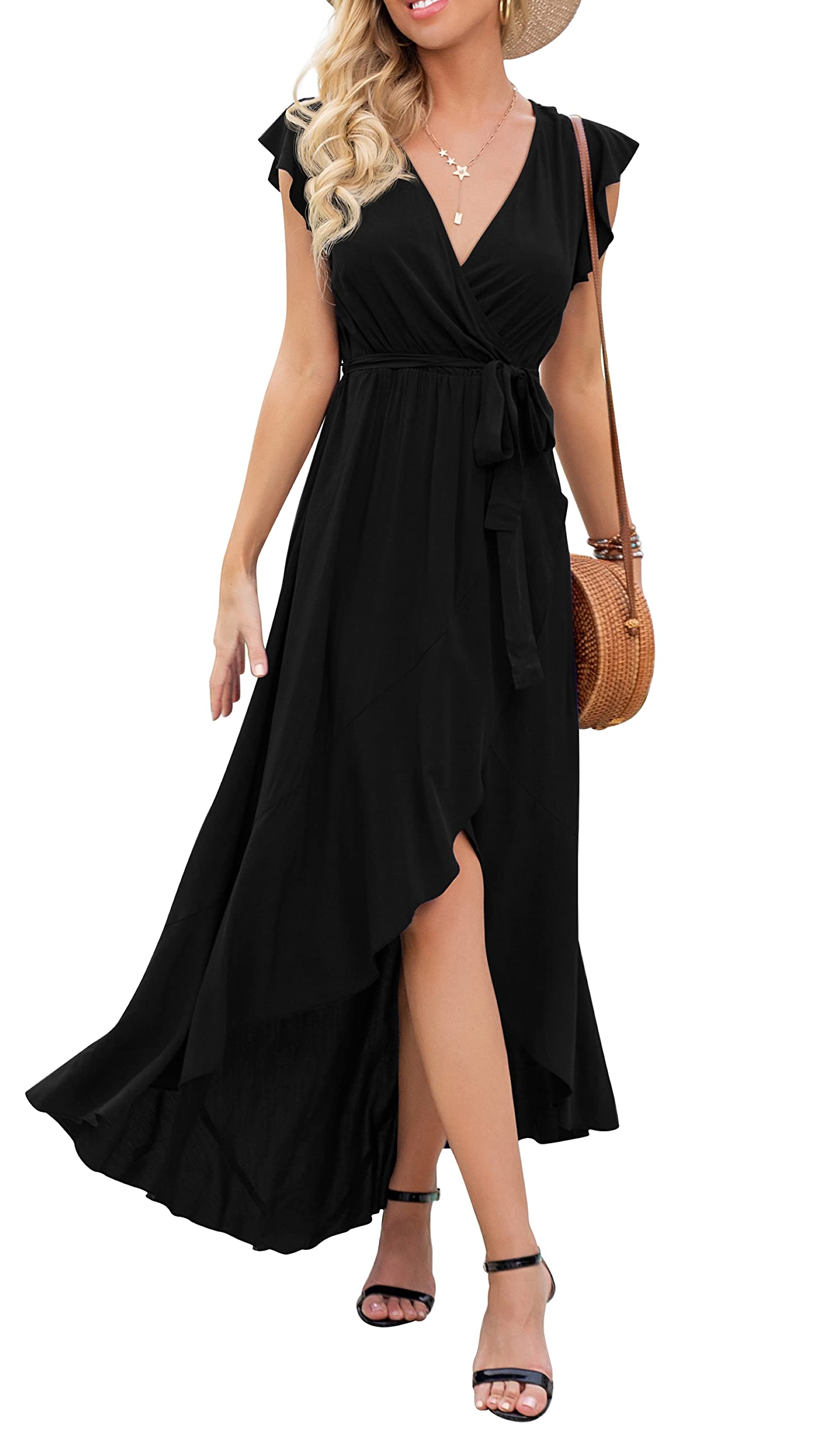 Gertrude Abito Donna – Cache-Cœur Scollo a V Floral, Linea Maxi Fluida & Ourlet Asymétrique Estate