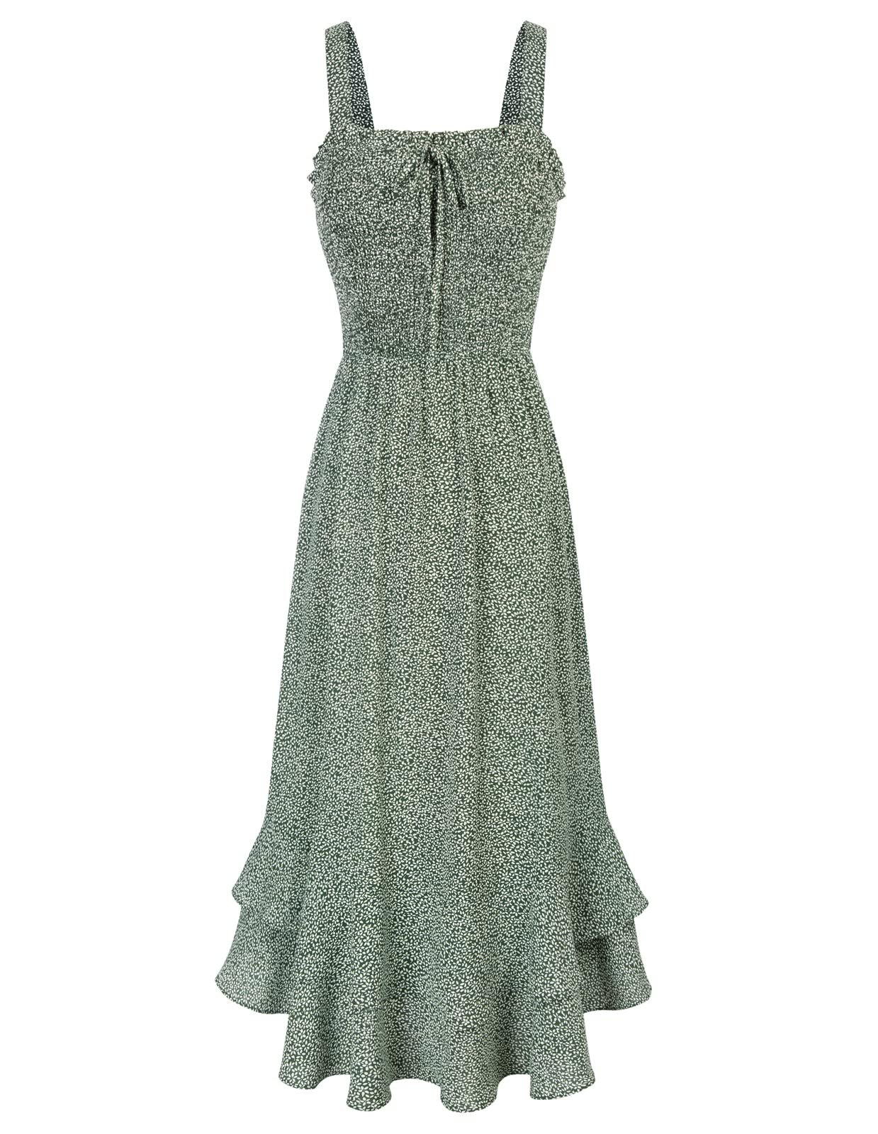 Mildred Abito Maxi Donna – Scollo Quadrato Bretella, Linea a Trapezio Smockée & Ourlet Balze Estate