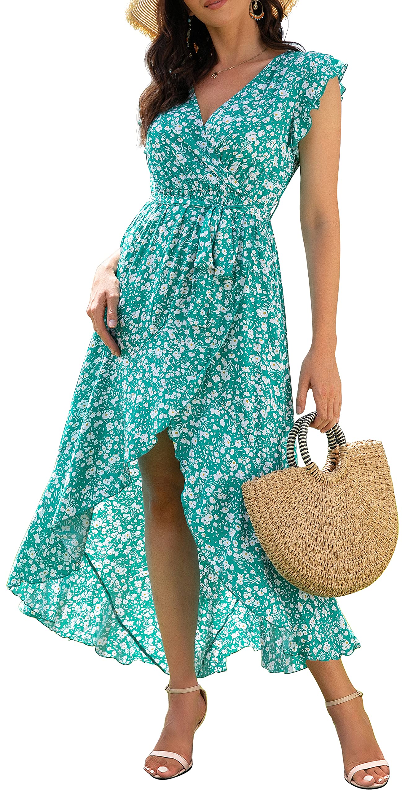 Gertrude Abito Donna – Cache-Cœur Scollo a V Floral, Linea Maxi Fluida & Ourlet Asymétrique Estate