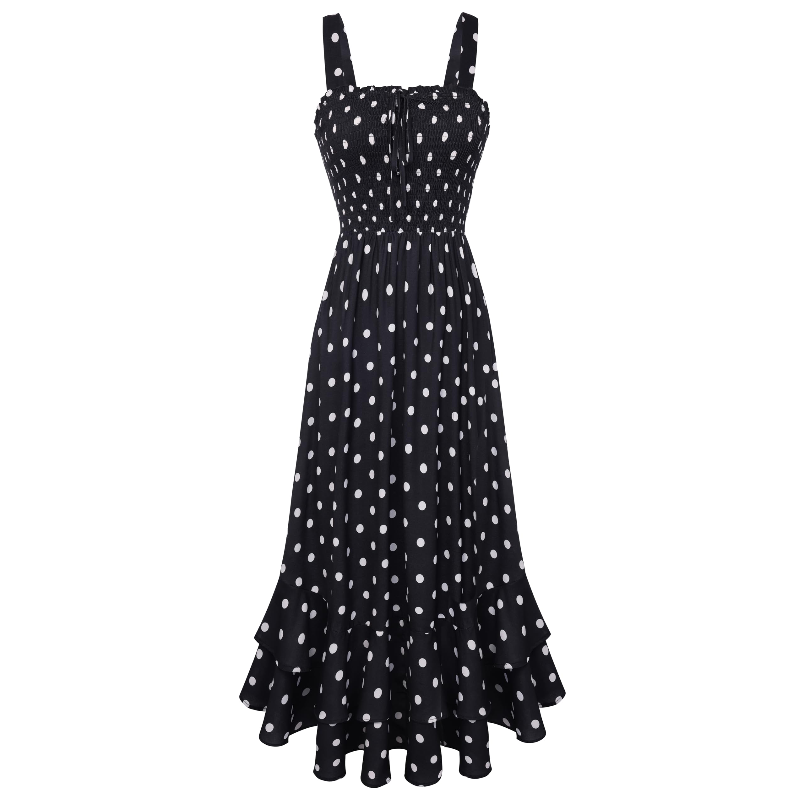 Mildred Abito Maxi Donna – Scollo Quadrato Bretella, Linea a Trapezio Smockée & Ourlet Balze Estate