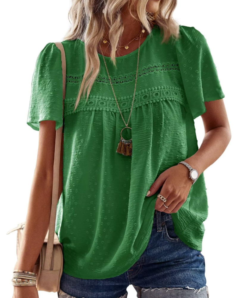 Naira Blusa Donna – Top Bohémien in Mousseline con Pizzo & Linea Fluida
