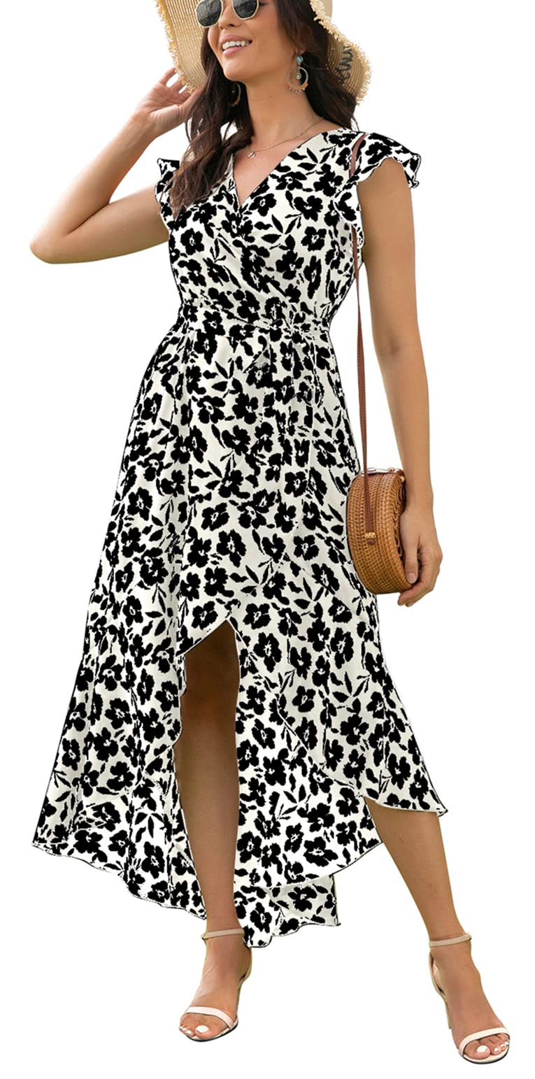 Gertrude Abito Donna – Cache-Cœur Scollo a V Floral, Linea Maxi Fluida & Ourlet Asymétrique Estate