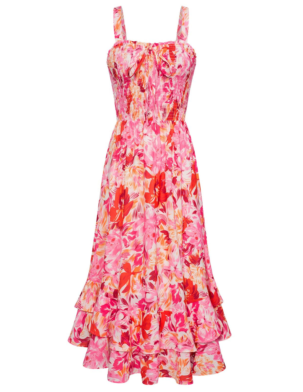 Mildred Abito Maxi Donna – Scollo Quadrato Bretella, Linea a Trapezio Smockée & Ourlet Balze Estate