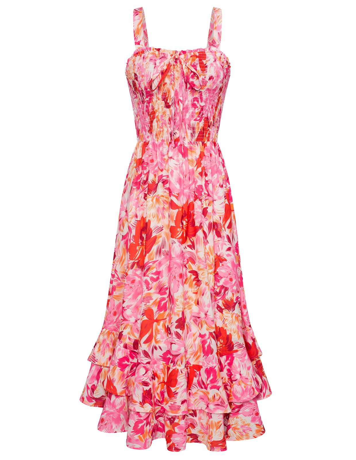 Mildred Abito Maxi Donna – Scollo Quadrato Bretella, Linea a Trapezio Smockée & Ourlet Balze Estate