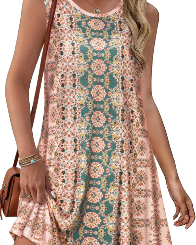 Yendy Abito Estate Donna – Abito Débardeur Girocollo Linea Fluida, Style Bohémien con Tasche