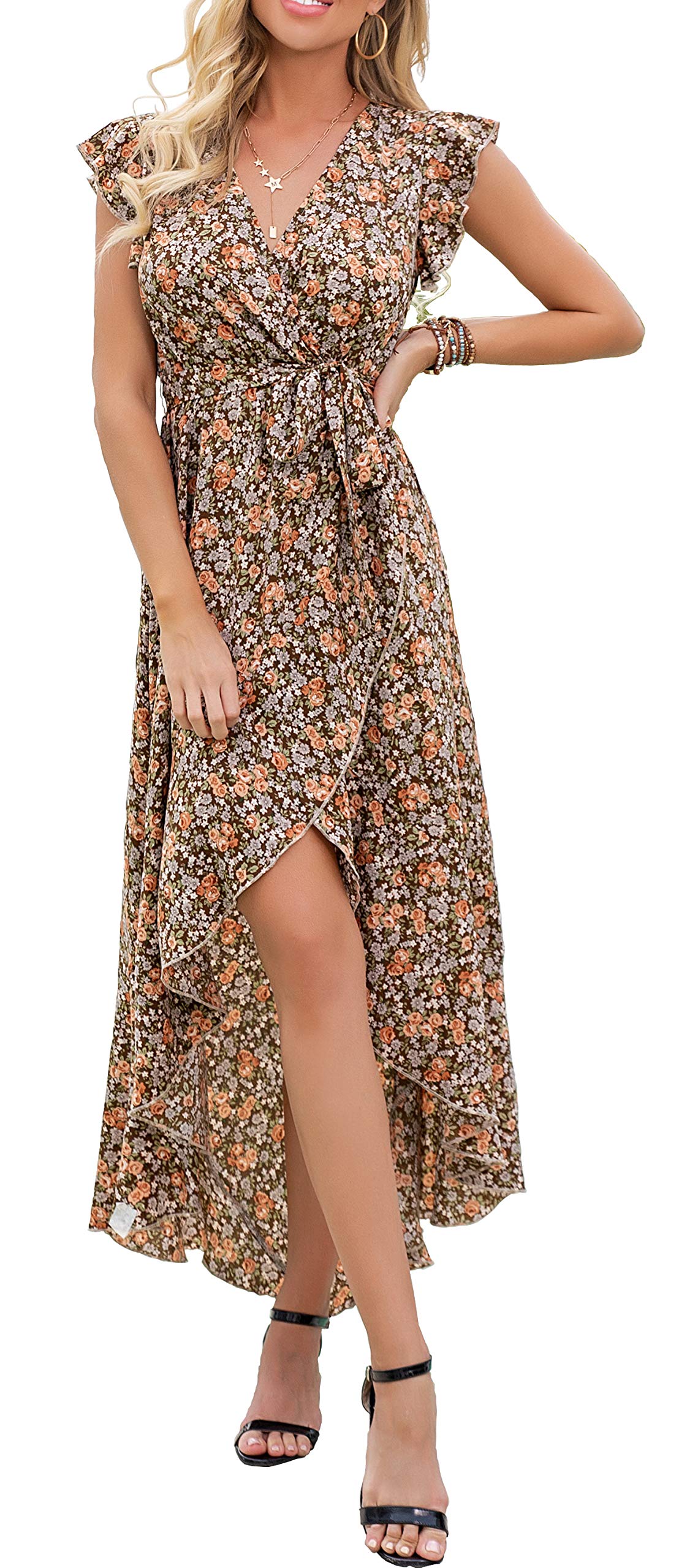 Gertrude Abito Donna – Cache-Cœur Scollo a V Floral, Linea Maxi Fluida & Ourlet Asymétrique Estate