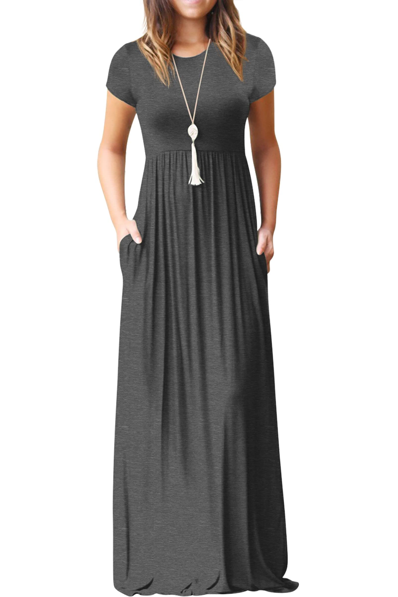 Bridget Abito Maxi Donna – Girocollo Uni, Linea Fluida & Vita Alta con Tasche Estate