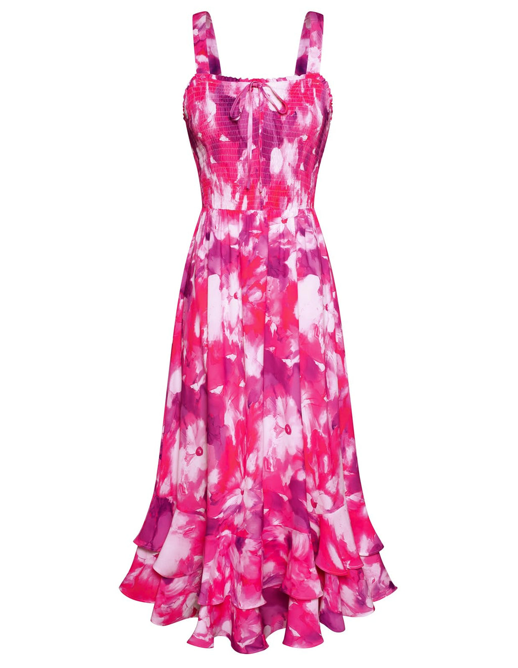 Mildred Abito Maxi Donna – Scollo Quadrato Bretella, Linea a Trapezio Smockée & Ourlet Balze Estate