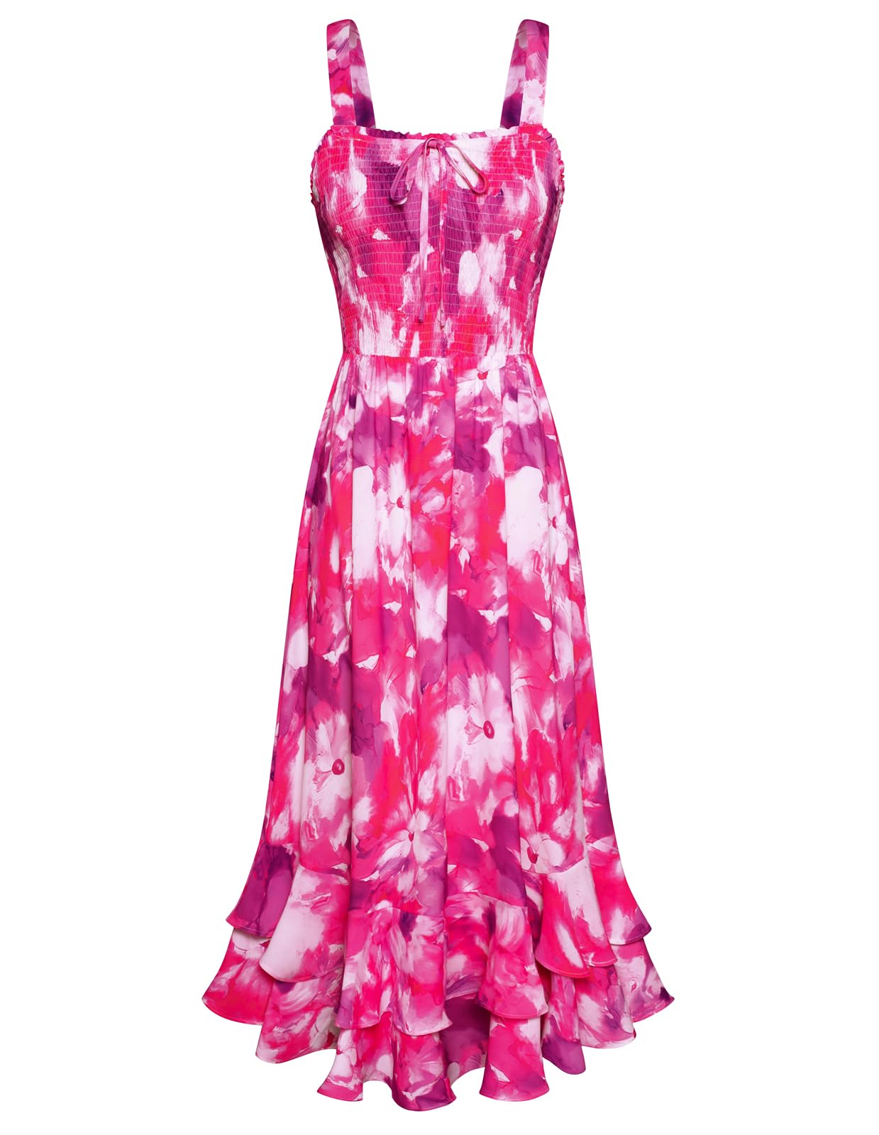 Mildred Abito Maxi Donna – Scollo Quadrato Bretella, Linea a Trapezio Smockée & Ourlet Balze Estate
