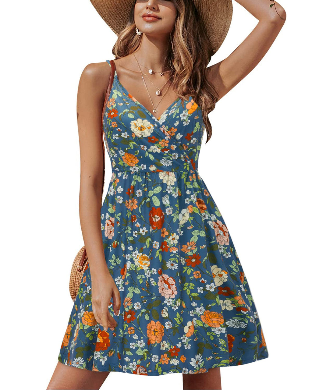Lusha Abito Donna – Scollo a V Bretella Fines, Linea a Trapezio Midi & Tasche Vita Elastica Estate