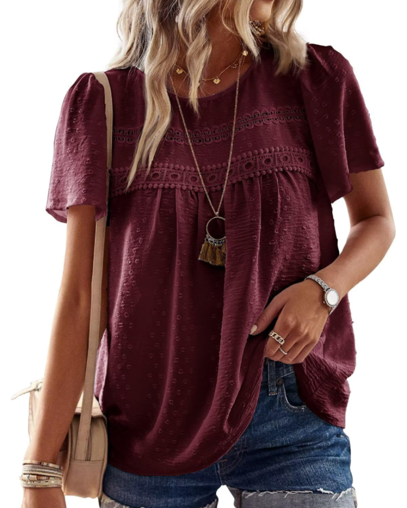 Naira Blusa Donna – Top Bohémien in Mousseline con Pizzo & Linea Fluida