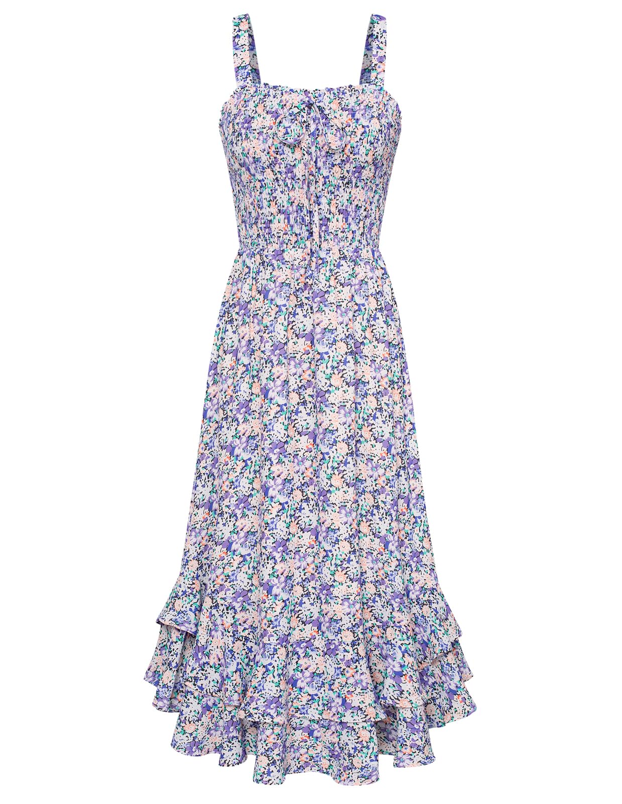 Mildred Abito Maxi Donna – Scollo Quadrato Bretella, Linea a Trapezio Smockée & Ourlet Balze Estate
