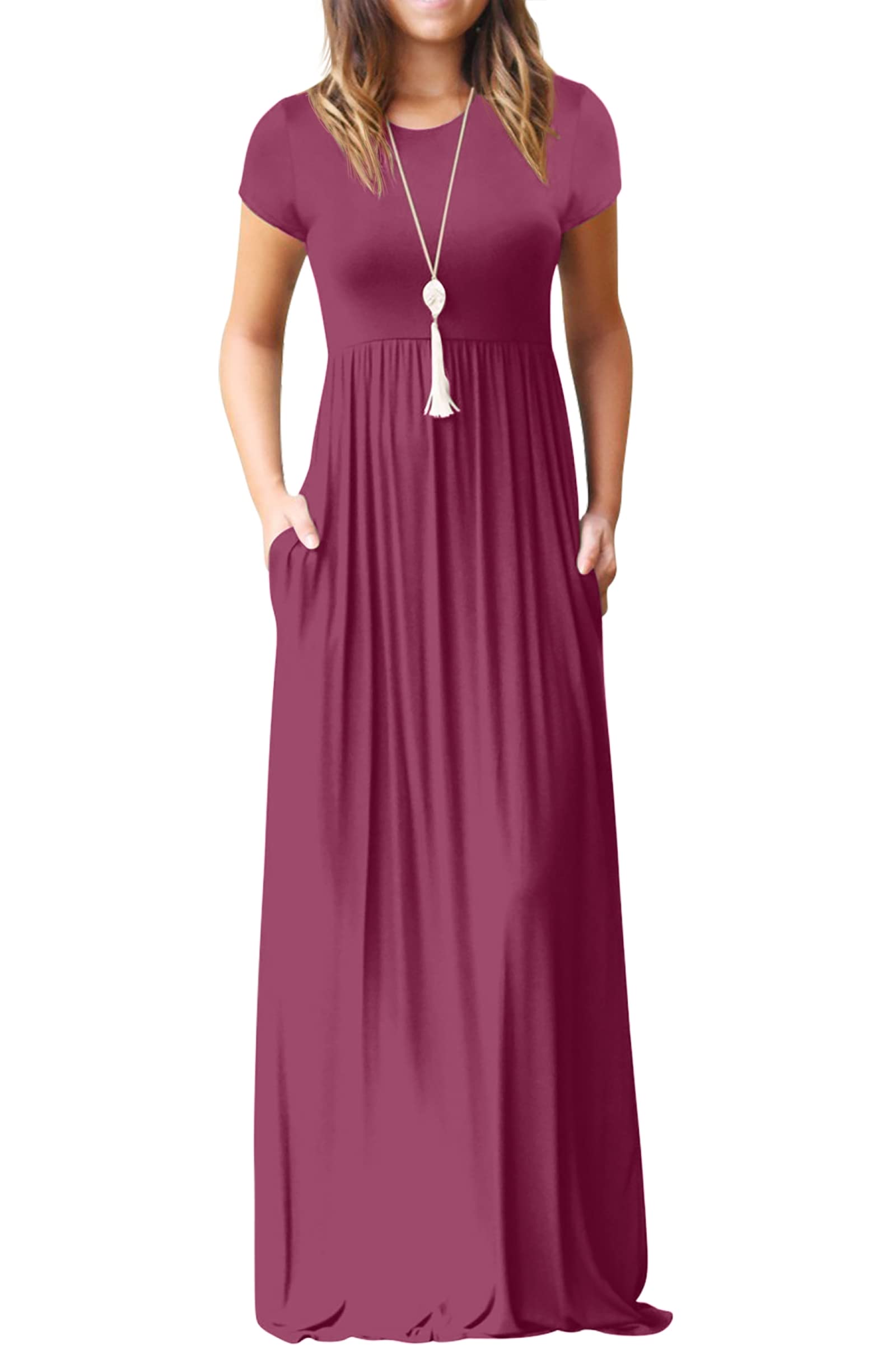 Bridget Abito Maxi Donna – Girocollo Uni, Linea Fluida & Vita Alta con Tasche Estate